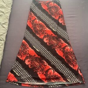 Elegant Red and Black Patterned Women's Maxi Skirt